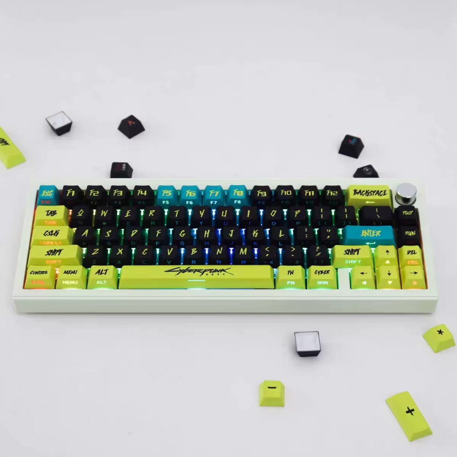 Cyberpunk 2077 Keycap Set – PBT Cherry Profile Mechanical Keycaps (129 Keys)