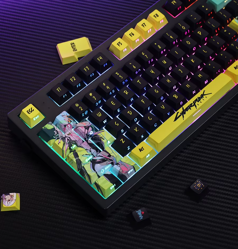 Edgerunners Keycap Set – Cyberpunk-Inspired PBT Mechanical Keycaps (124 Keys)