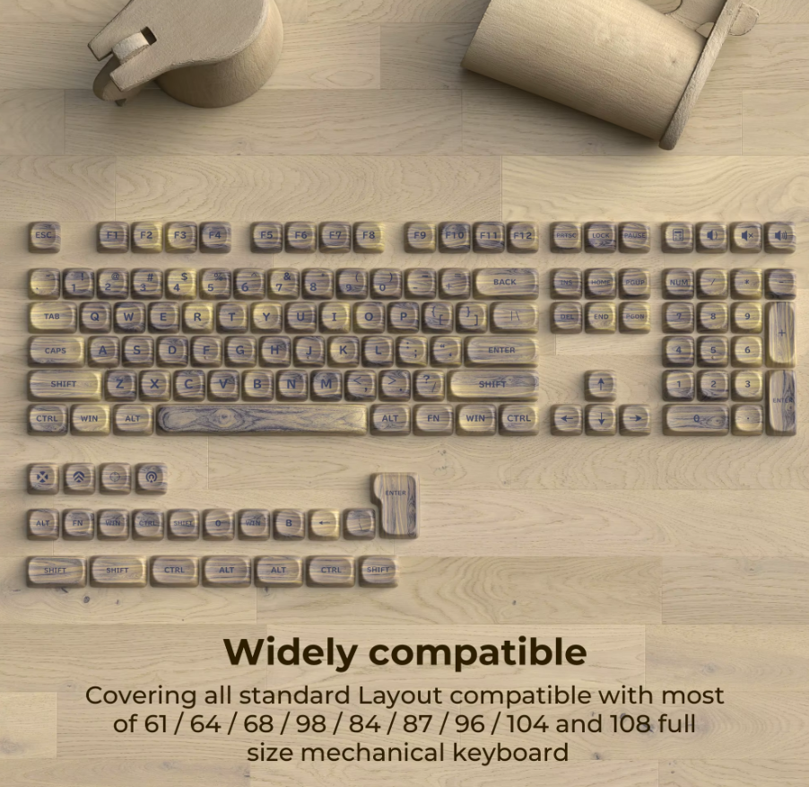 Walnut Keycap Set – PBT MOA Profile Mechanical Keycaps (130 Keys)