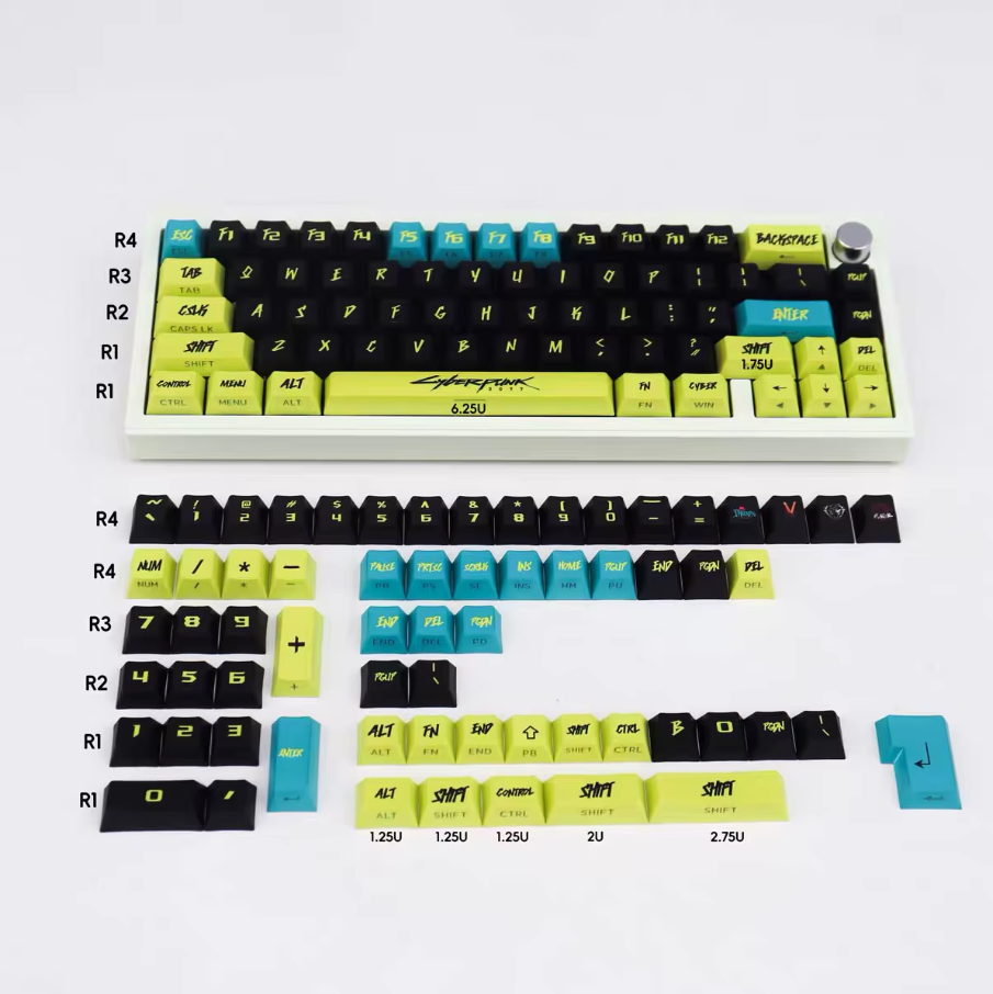 Cyberpunk 2077 Keycap Set – PBT Cherry Profile Mechanical Keycaps (129 Keys)