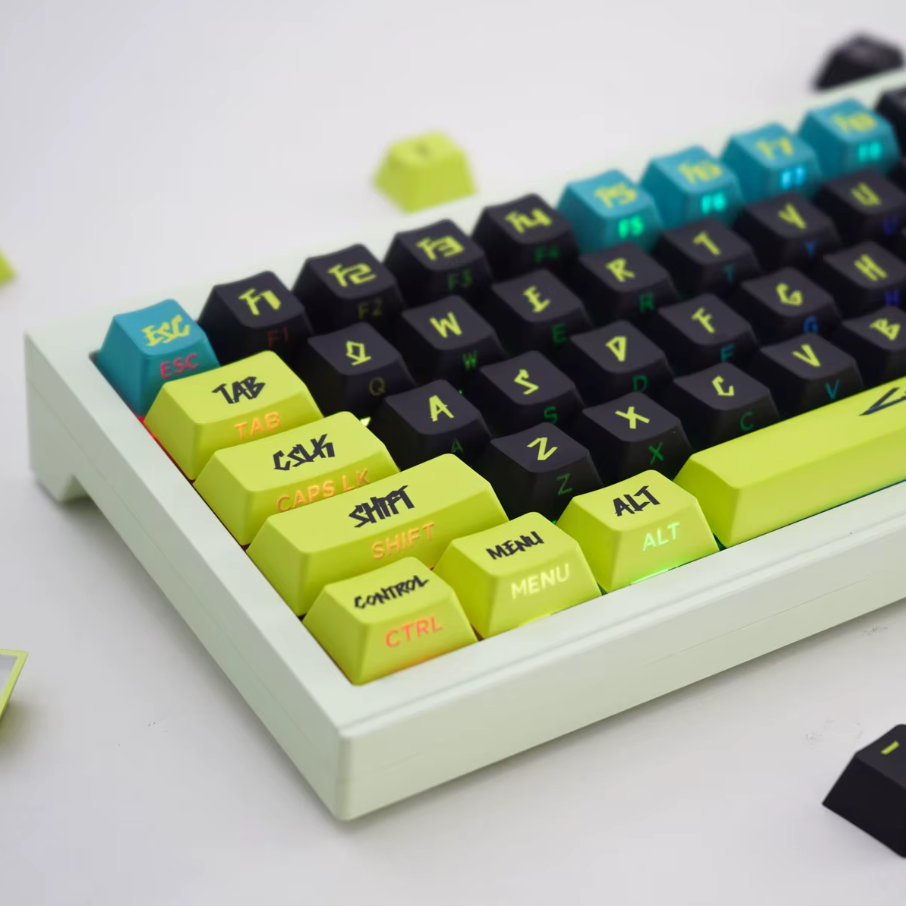 Cyberpunk 2077 Keycap Set – PBT Cherry Profile Mechanical Keycaps (129 Keys)