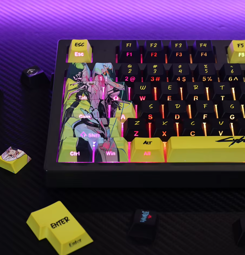 Edgerunners Keycap Set – Cyberpunk-Inspired PBT Mechanical Keycaps (124 Keys)