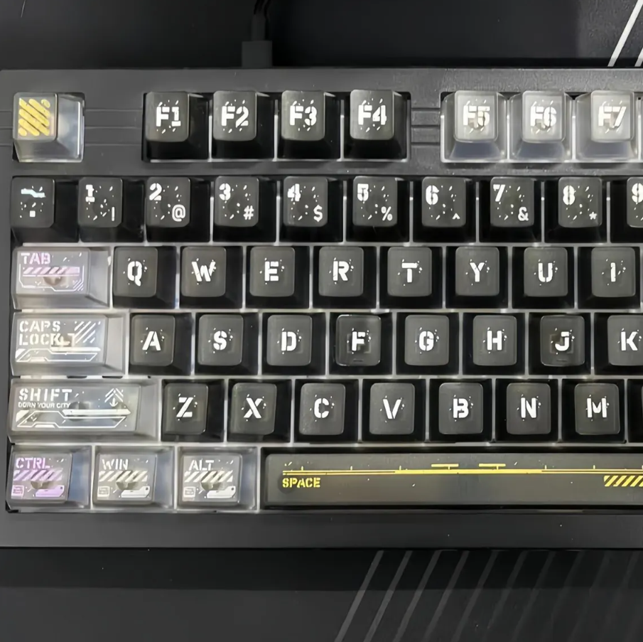 Cyberpunk Cyber Ruins Keycap Set – PBT + PC Mechanical Keycaps (120 Keys)