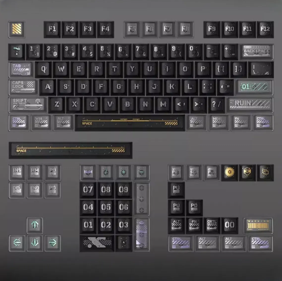 Cyberpunk Cyber Ruins Keycap Set – PBT + PC Mechanical Keycaps (120 Keys)