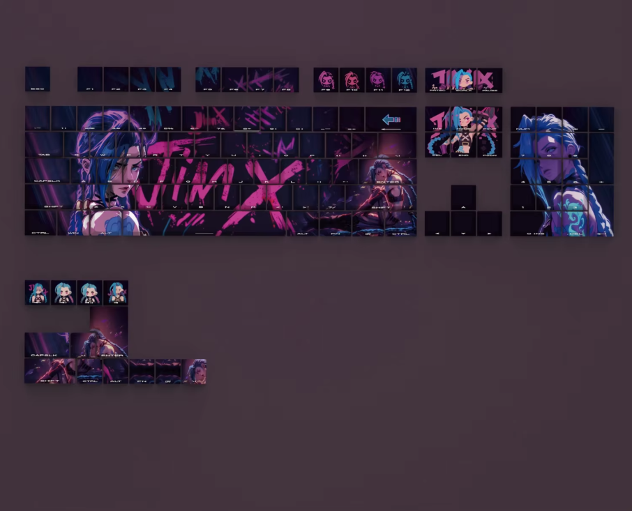 Jinx Keycap Set – Arcane-Inspired PBT Side-Printed Mechanical Keycaps (113 Keys)